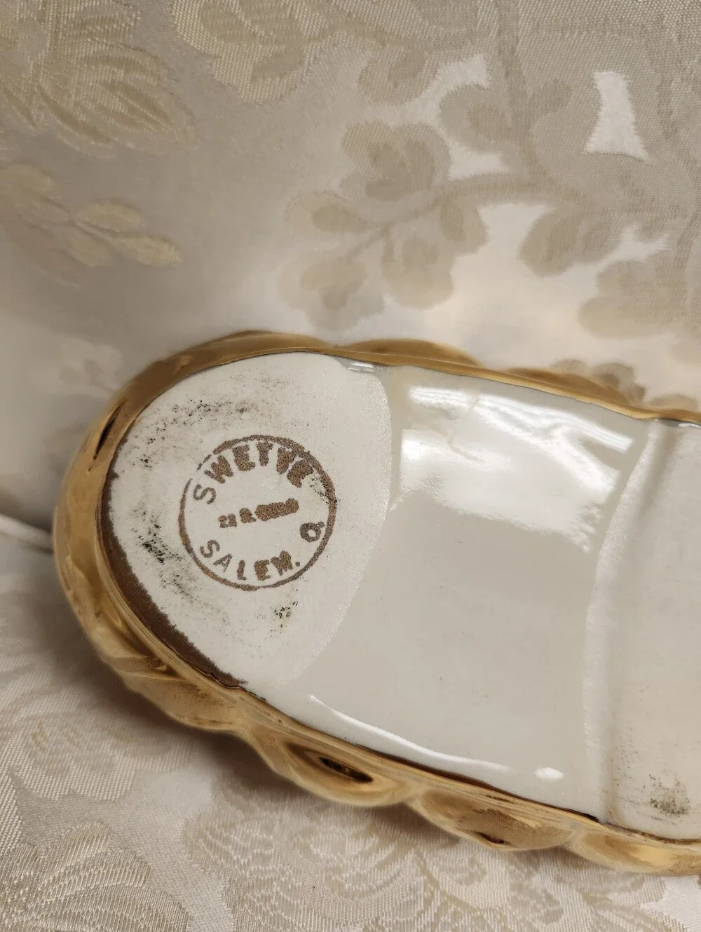 Vintage Mid Century Weeping Leaf Candy Dish & Sweyte Pottery Planter 22k Gold